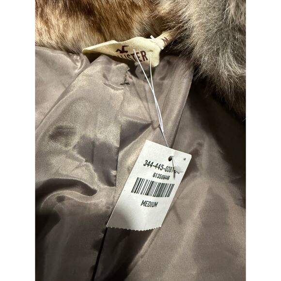 NWT Hollister Y2K Faux Fur Jacket Open Front Crop Womens M Brown Bomber Mob Wife - Picture 7 of 10